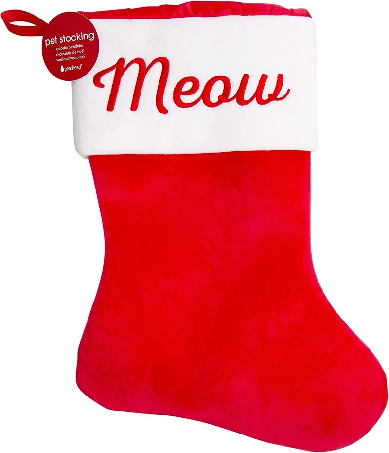 Pear Head Meow Cat Christmas Stocking, Classic Style Pet Holiday Stocking, Red and White Pet Stocking - Image 4